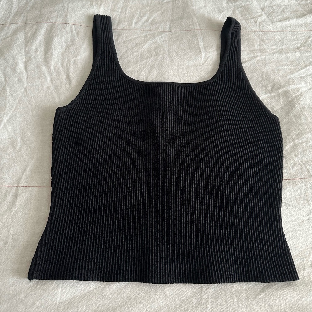Babaton Black Ribbed Crop Top Sculpt Knit Squareneck
